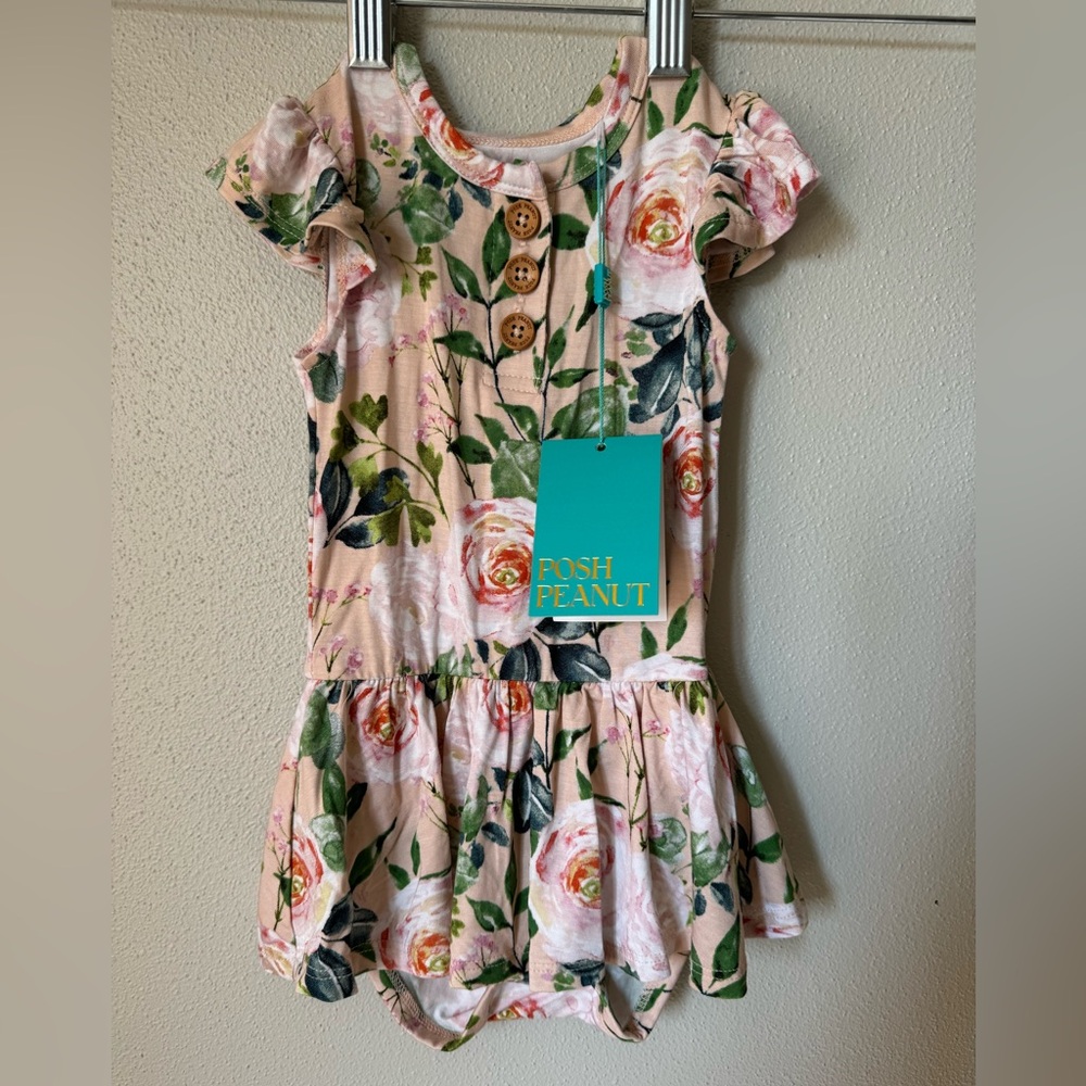 NWT Posh Peanut Floral One-Piece With Skirt 12-18 Months
